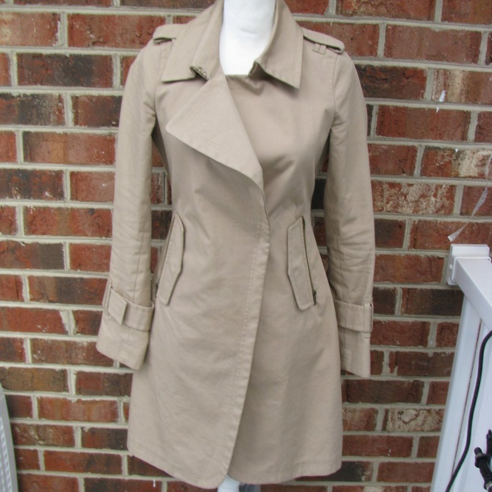 Mackage Womens Flore Beige Cotton Trenchcoat Extra Small snap buttons pockets